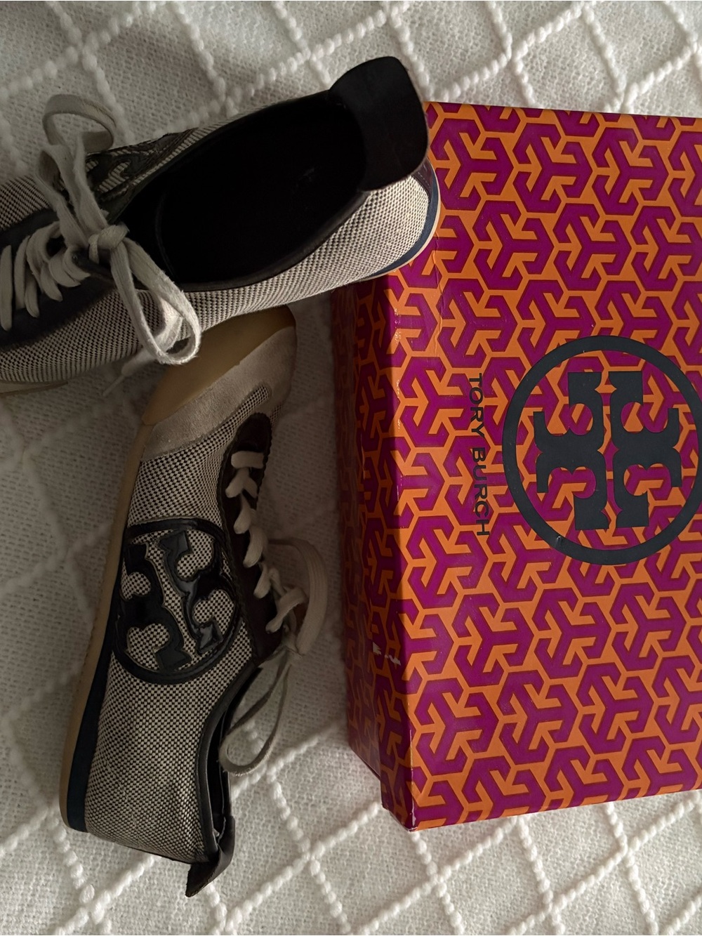 Tory Burch Murphey Logo Sneakers - navy and white canvas and suede